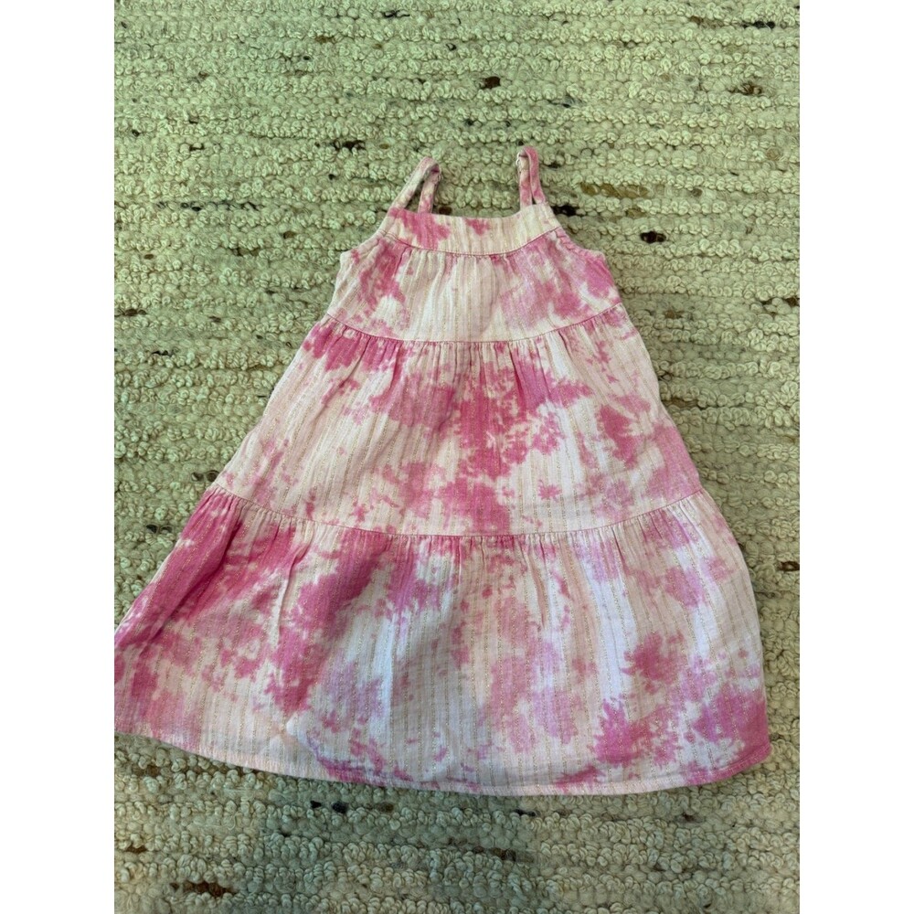 Cat & Jack Baby Girls Pink Tie Dye Dress 18M Gold Stripe Sleeveless Sundress